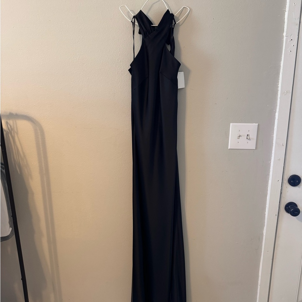 DESSY GROUP Draped Twist Halter Tie-Back Trumpet Gown In Black - w/ EXTRA LENGTH - Picture 6 of 10